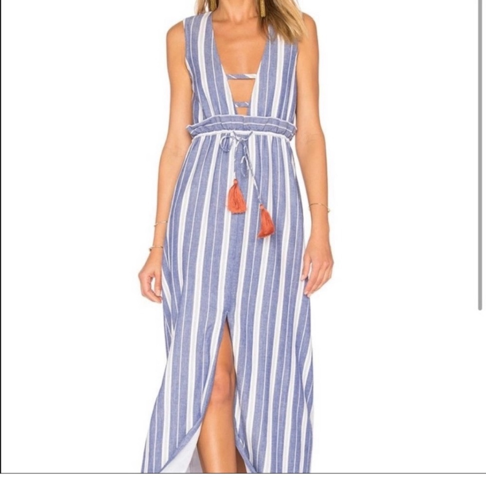 TULAROSA Blue and White Striped Maxi Dress